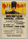 700047 Affiche van de bioscoop-salon Vreeburg (Vredenburg 8) te Utrecht met het weekprogramma met titels alsEen dag in ...